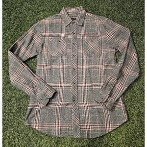 Distortion Plaid Flannel Shirt Mens Sz Small Red White Gray